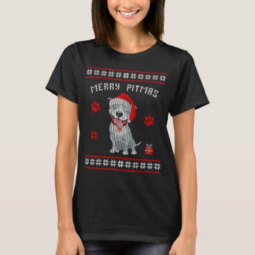 Merry Pitmas Ugly Christmas Style Christmas Dog T_Shirt