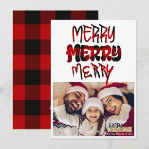 MERRY Plaid Grunge Typography Holiday Photo Card