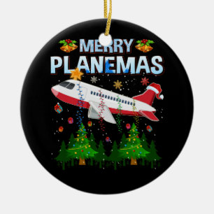 Merry Planesmas Family Plane Christmas For Pilot Ceramic Ornament