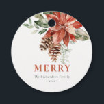 Merry Poinsettia Bunch Watercolor Pine Christmas Favor Tags<br><div class="desc">If you need any further customisation please feel free to message me on yellowfebstudio@gmail.com.</div>