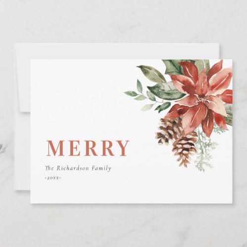 Merry Poinsettia Bunch Watercolor Pine Christmas H Holiday Card