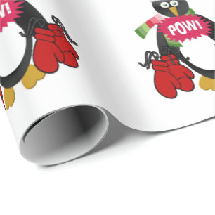 Merry Pow Christmas Penguin Wrapping Paper