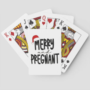 Merry & Pregnant Pregnancy Announcement Santa Hat Poker Cards