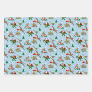 Merry Prehistoric Christmas Dinosaur Pattern Wrapping Paper Sheets