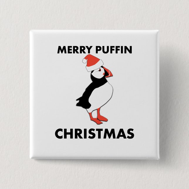 Merry Puffin Christmas Button (Front)