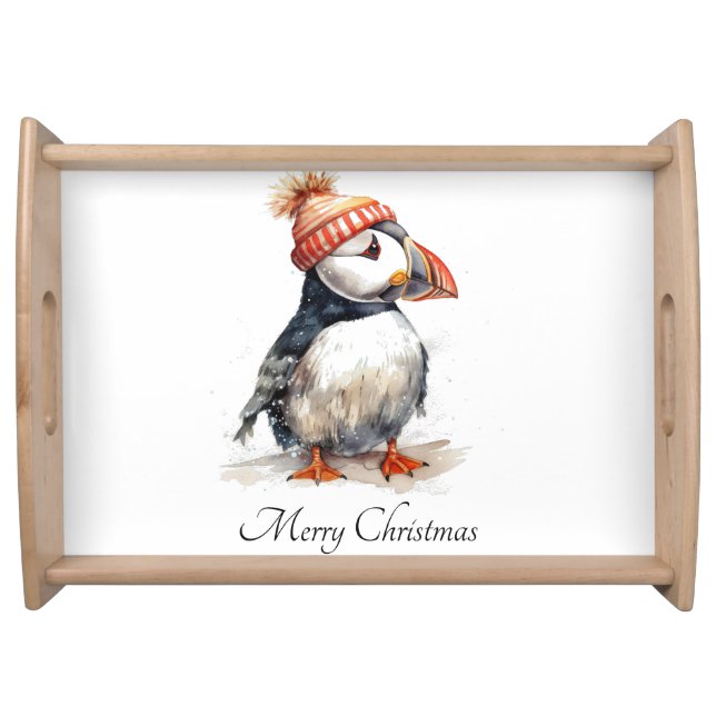 Merry Puffin Christmas Entertaining Serving Tray (Front)