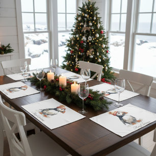Merry Puffin, custom Cloth Placemat