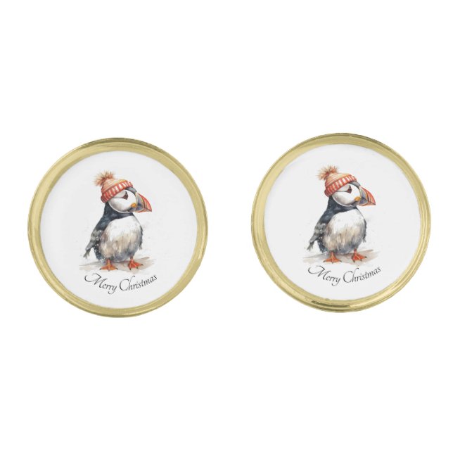 Merry Puffin, custom Cufflinks (Front)