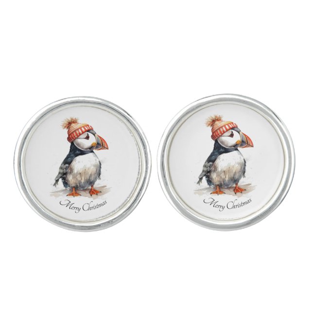 Merry Puffin, custom Cufflinks (Front)