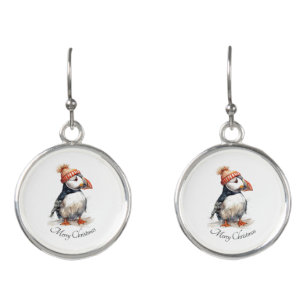 Merry Puffin, custom Earrings