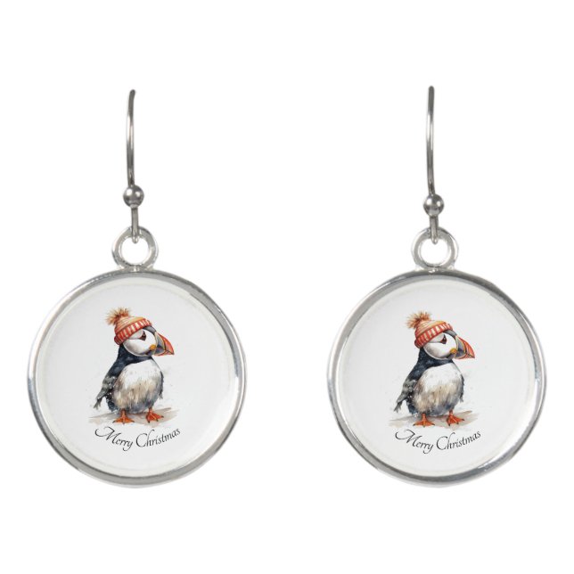 Merry Puffin, custom Earrings (Front)