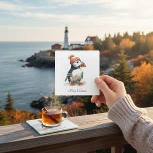 Merry Puffin, custom Glass Coaster
