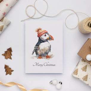 Merry Puffin, custom Holiday Postcard