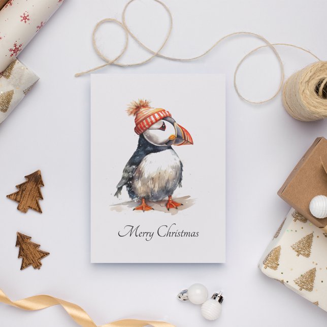 Merry Puffin, custom Holiday Postcard (Creator Uploaded)