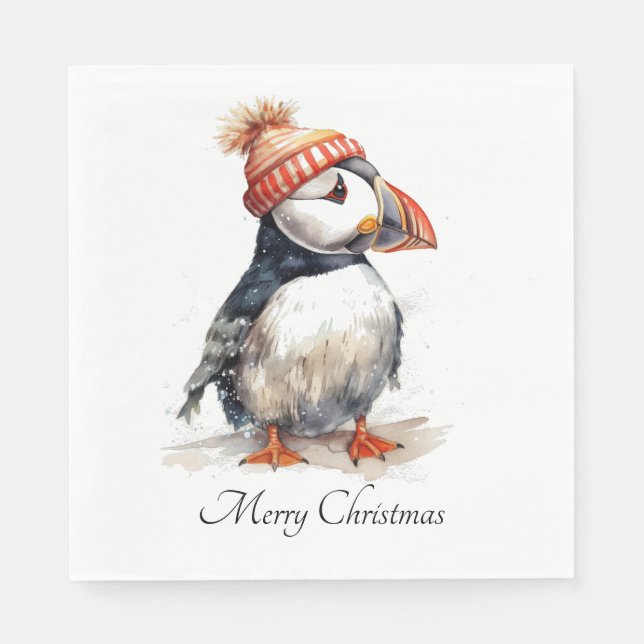 Merry Puffin, custom Napkins (Front)