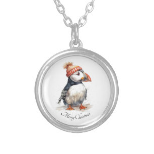 Merry Puffin, custom Silver Plated Necklace