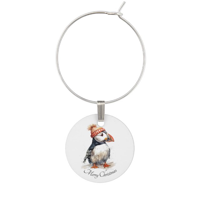 Merry Puffin, custom Wine Charm (Front)