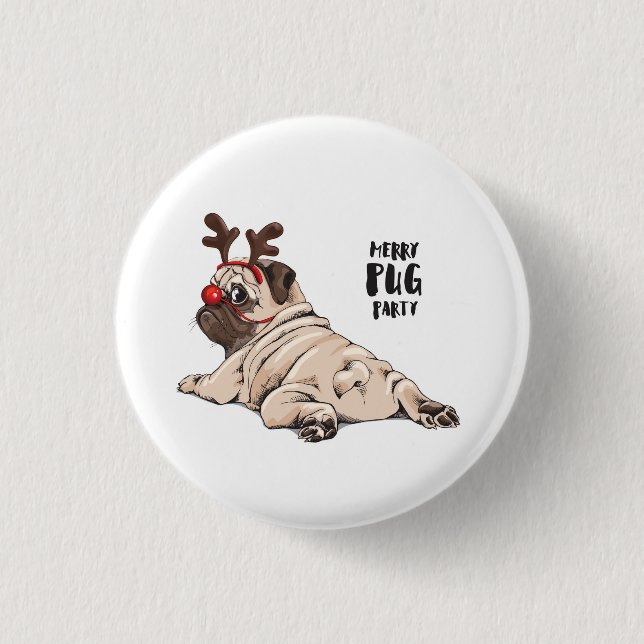 Merry Pug Party Button (Front)
