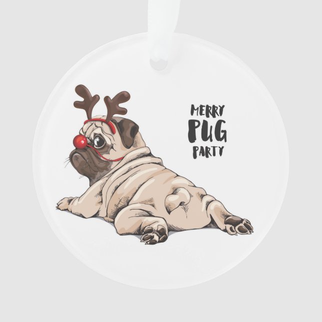 Merry Pug Party Ornament (Front)