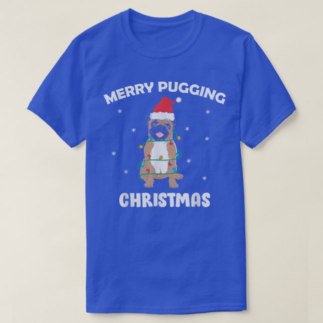 Merry Pugging Christmas, Funny Pug Dog Santa Hat X T-Shirt (Design Front)