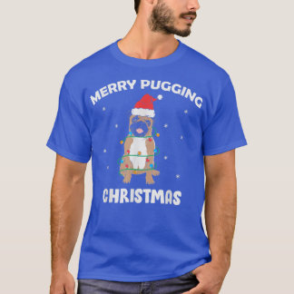 Merry Pugging Christmas, Funny Pug Dog Santa Hat X T-Shirt