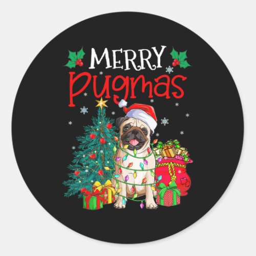 Merry Pugmas Christmas Funny Dog Santa Pug Santa H Classic Round Sticker