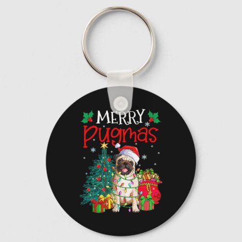 Merry Pugmas Christmas Funny Dog Santa Pug Santa H Keychain