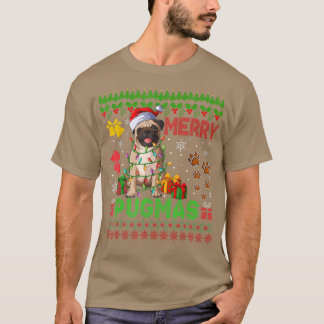 Merry Pugmas Christmas Lights Santa Pug Dog Family T-Shirt
