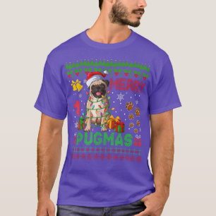 Merry Pugmas Christmas Lights Santa Pug Dog Family T-Shirt