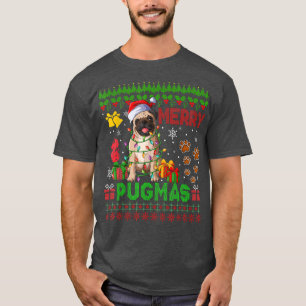 Merry Pugmas Christmas Lights Santa Pug Dog Family T-Shirt