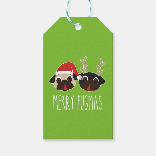Merry Pugmas Christmas Santa Pug Reindeer Pug Gift Tags