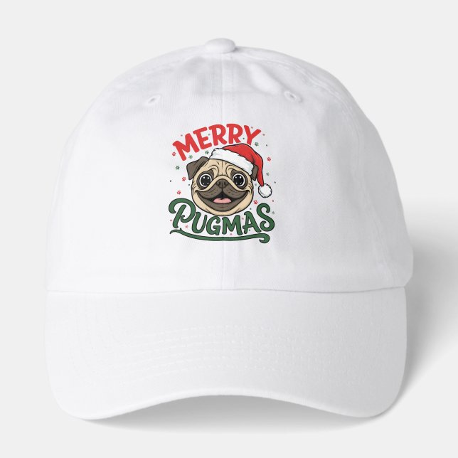 Merry Pugmas Funny Christmas Pug Dog Lover  Hat (Front)