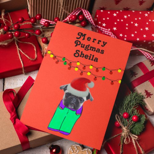 Merry Pugmas funny customisable Christmas Holiday Card