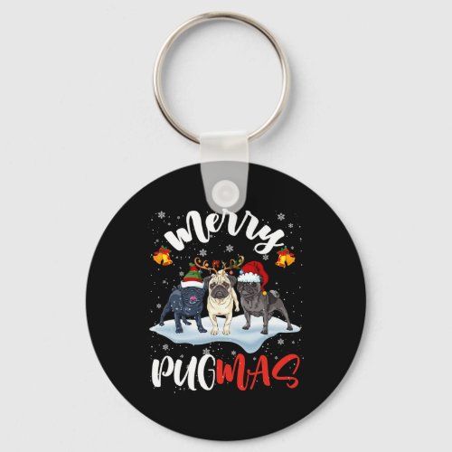 Merry Pugmas Funny Santa Reindeer Elf Pug Dog Chri Keychain