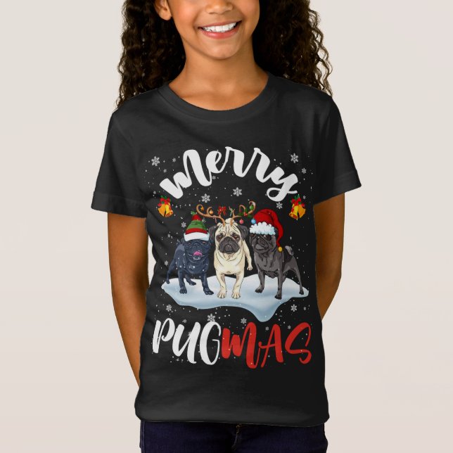 Merry Pugmas Funny Santa Reindeer Elf Pug Dog Chri T-Shirt (Front)