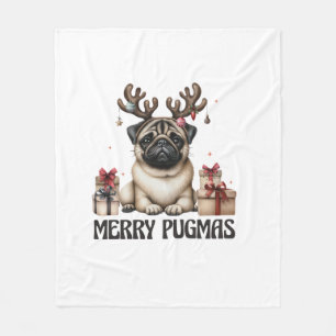 Merry Pugmas Merry Christmas Funny Pug Dog Fleece Blanket