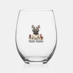 Merry Pugmas Merry Christmas Funny Pug Dog Stemless Wine Glass