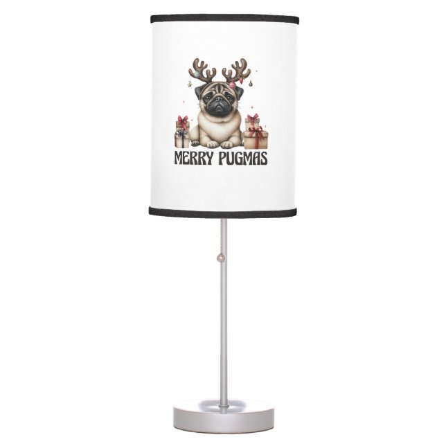 Merry Pugmas Merry Christmas Funny Pug Dog  Table Lamp (Front)