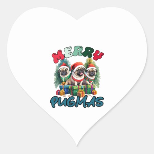 Merry Pugmas  Merry Christmas   Heart Sticker