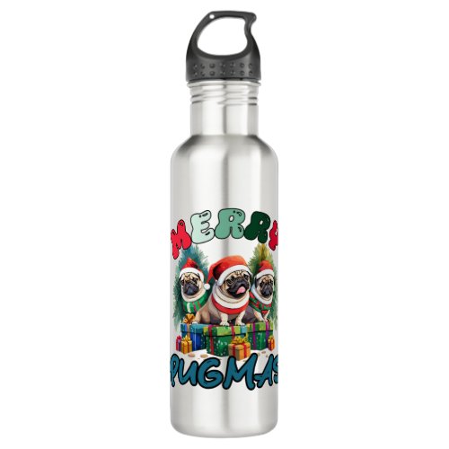 Merry Pugmas  Merry Christmas   Stainless Steel Water Bottle