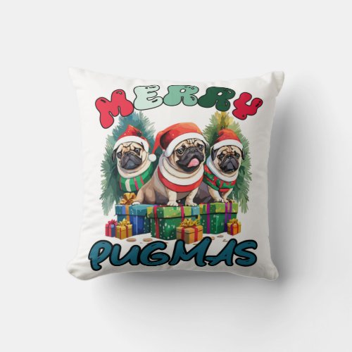 Merry Pugmas  Merry Christmas   Throw Pillow