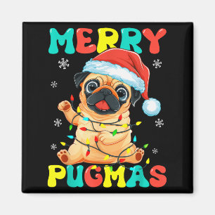 Merry Pugmas Pug Christmas Santa Pug Xmas Lights D Magnet