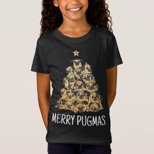 Merry Pugmas Pug Christmas Tree Dog Santa Xmas Pug T-Shirt (Front)