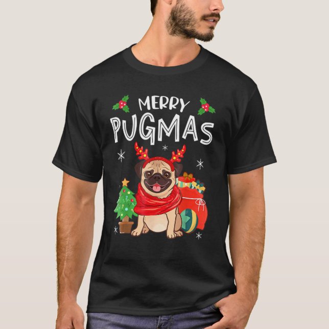 Merry Pugmas Pug Dog  Christmas Xmas Funny T-Shirt (Front)