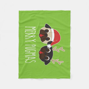 Merry Pugmas Pug Santa Pug Reindeer Fleece Blanket