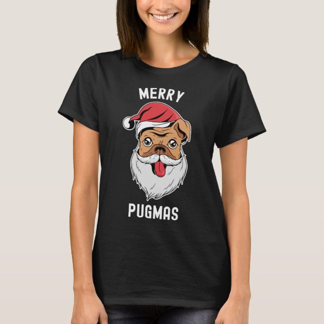 Merry Pugmas Pug With Santa Hat Classic T-Shirt 85 (Front)