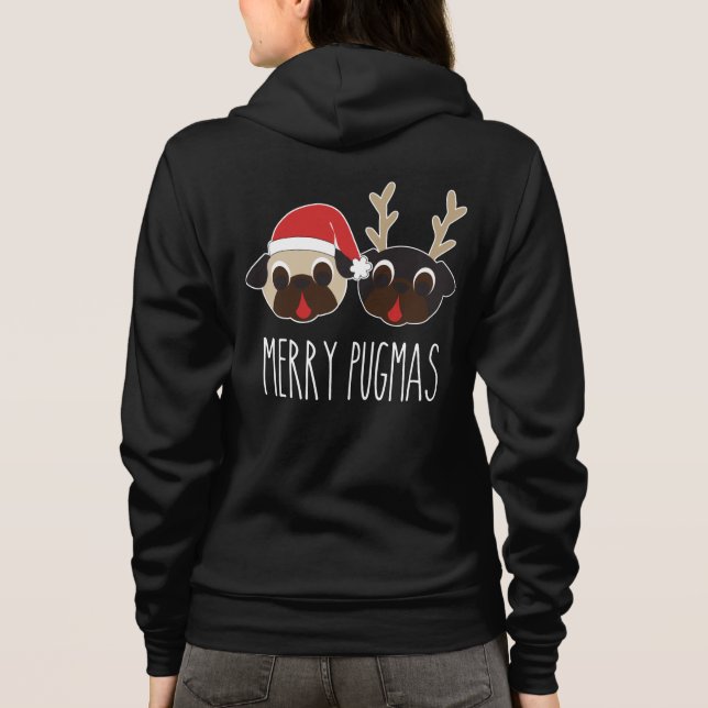 Merry Pugmas Santa and Reindeer Hoodie Black (Back)