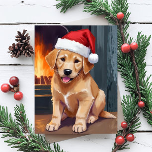 Merry Puppy Dog Santa Hat Christmas Watercolor Holiday Postcard