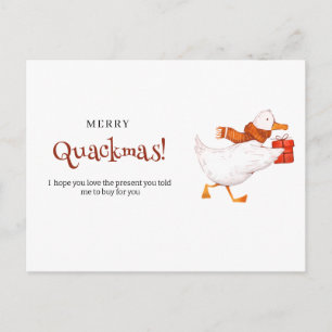 Merry Quackmas! Funny Duck Christmas Card, minimal Holiday Postcard
