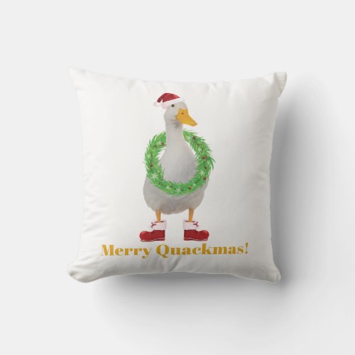 Merry Quackmas Santa Duck Throw Pillow